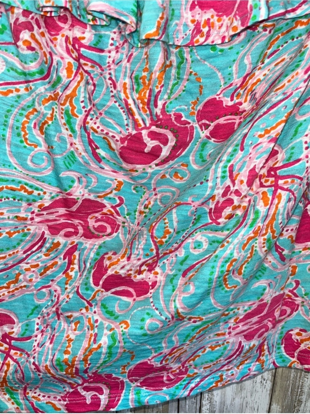 Lilly Pulitzer “Jellies Be Jammin” Strapless Ruffle Tube Top S Pink Blue Cotton - Picture 6 of 8